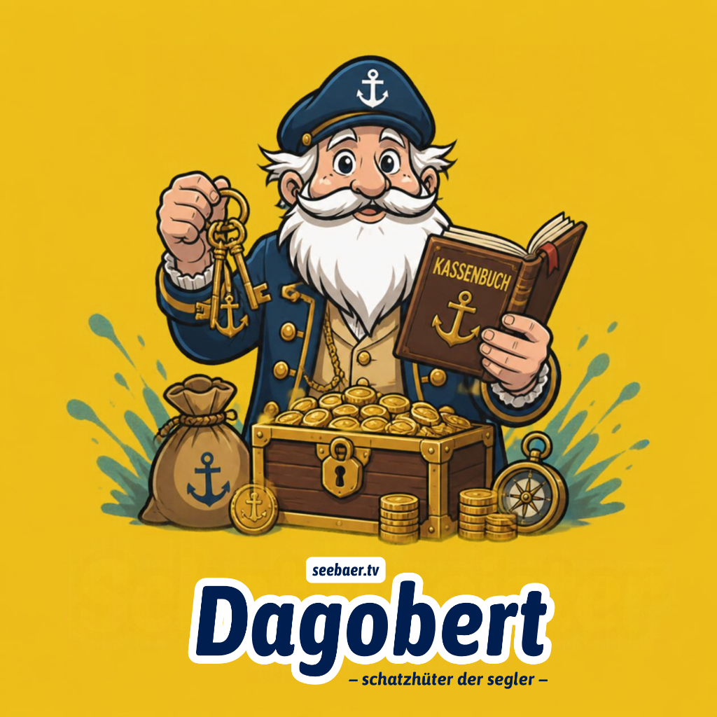 Klabauter Dagobert: Schatzmeister mit Schlüsselbund, Kassenbuch und Goldschatz